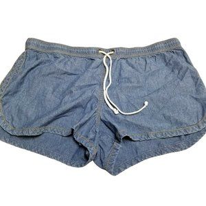 J Crew Women's Size M Shorts Blue Chambray Drawstring Pockets Cotton Volleyball